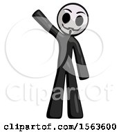 Black Little Anarchist Hacker Man Waving Emphatically With Right Arm