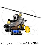 Poster, Art Print Of Black Little Anarchist Hacker Man Flying In Gyrocopter Front Side Angle Top View