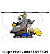 Poster, Art Print Of Black Little Anarchist Hacker Man Flying In Gyrocopter Front Side Angle View