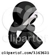 Poster, Art Print Of Black Little Anarchist Hacker Man Sitting With Head Down Facing Sideways Right