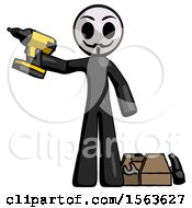 Poster, Art Print Of Black Little Anarchist Hacker Man Holding Drill Ready To Work Toolchest And Tools To Right