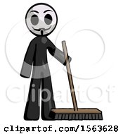 Poster, Art Print Of Black Little Anarchist Hacker Man Standing With Industrial Broom