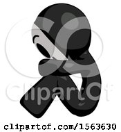 Poster, Art Print Of Black Little Anarchist Hacker Man Sitting With Head Down Facing Sideways Left