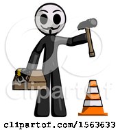 Black Little Anarchist Hacker Man Under Construction Concept Traffic Cone And Tools