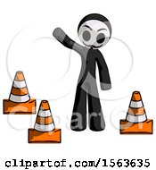 Poster, Art Print Of Black Little Anarchist Hacker Man Standing By Traffic Cones Waving
