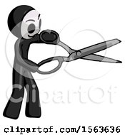 Black Little Anarchist Hacker Man Holding Giant Scissors Cutting Out Something