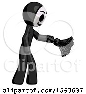 Black Little Anarchist Hacker Man Dusting With Feather Duster Downwards