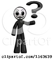 Black Little Anarchist Hacker Man Holding Question Mark To Right