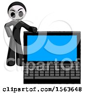 Poster, Art Print Of Black Little Anarchist Hacker Man Beside Large Laptop Computer Leaning Against It