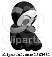 Poster, Art Print Of Black Little Anarchist Hacker Man Sitting With Head Down Facing Angle Right