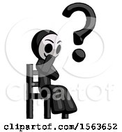 Black Little Anarchist Hacker Man Question Mark Concept Sitting On Chair Thinking