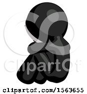 Poster, Art Print Of Black Little Anarchist Hacker Man Sitting With Head Down Back View Facing Left