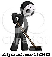 Poster, Art Print Of Black Little Anarchist Hacker Man Cleaning Services Janitor Sweeping Side View