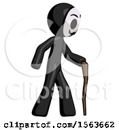 Black Little Anarchist Hacker Man Walking With Hiking Stick