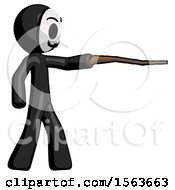Black Little Anarchist Hacker Man Pointing With Hiking Stick