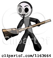 Poster, Art Print Of Black Little Anarchist Hacker Man Broom Fighter Defense Pose
