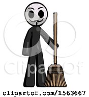 Poster, Art Print Of Black Little Anarchist Hacker Man Standing With Broom Cleaning Services
