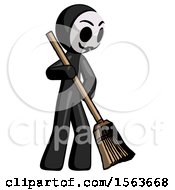 Black Little Anarchist Hacker Man Sweeping Area With Broom by Leo Blanchette