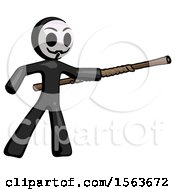 Poster, Art Print Of Black Little Anarchist Hacker Man Bo Staff Pointing Right Kung Fu Pose