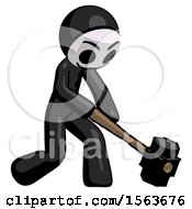 Poster, Art Print Of Black Little Anarchist Hacker Man Hitting With Sledgehammer Or Smashing Something At Angle
