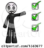 Poster, Art Print Of Black Little Anarchist Hacker Man Standing By List Of Checkmarks