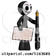 Black Little Anarchist Hacker Man Holding Large Envelope And Calligraphy Pen by Leo Blanchette