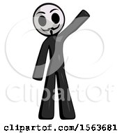 Black Little Anarchist Hacker Man Waving Emphatically With Left Arm
