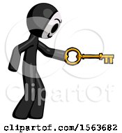 Black Little Anarchist Hacker Man With Big Key Of Gold Opening Something