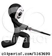 Poster, Art Print Of Black Little Anarchist Hacker Man With Ninja Sword Katana Slicing Or Striking Something