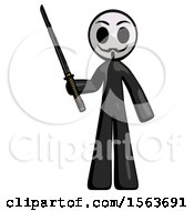 Poster, Art Print Of Black Little Anarchist Hacker Man Standing Up With Ninja Sword Katana
