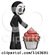 Black Little Anarchist Hacker Man With Giant Cupcake Dessert