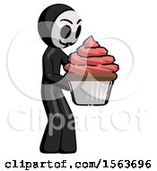 Poster, Art Print Of Black Little Anarchist Hacker Man Holding Large Cupcake Ready To Eat Or Serve