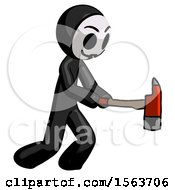 Poster, Art Print Of Black Little Anarchist Hacker Man With Ax Hitting Striking Or Chopping