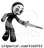 Poster, Art Print Of Black Little Anarchist Hacker Man Sword Pose Stabbing Or Jabbing