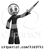 Poster, Art Print Of Black Little Anarchist Hacker Man Holding Sword In The Air Victoriously