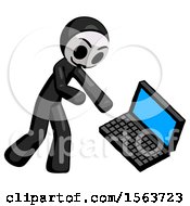 Poster, Art Print Of Black Little Anarchist Hacker Man Throwing Laptop Computer In Frustration