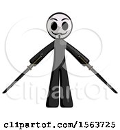 Black Little Anarchist Hacker Man Posing With Two Ninja Sword Katanas