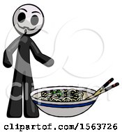 Black Little Anarchist Hacker Man And Noodle Bowl Giant Soup Restaraunt Concept