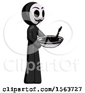 Black Little Anarchist Hacker Man Holding Noodles Offering To Viewer