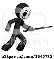 Poster, Art Print Of Black Little Anarchist Hacker Man Stabbing With Ninja Sword Katana