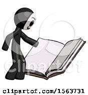 Poster, Art Print Of Black Little Anarchist Hacker Man Reading Big Book While Standing Beside It