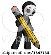 Black Little Anarchist Hacker Man Writing With Large Pencil