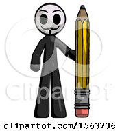 Black Little Anarchist Hacker Man With Large Pencil Standing Ready To Write