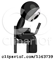 Poster, Art Print Of Black Little Anarchist Hacker Man Using Laptop Computer While Sitting In Chair View From Side