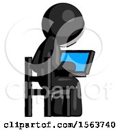 Poster, Art Print Of Black Little Anarchist Hacker Man Using Laptop Computer While Sitting In Chair View From Back