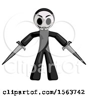 Black Little Anarchist Hacker Man Two Sword Defense Pose