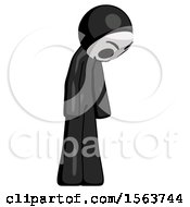 Poster, Art Print Of Black Little Anarchist Hacker Man Depressed With Head Down Turned Right