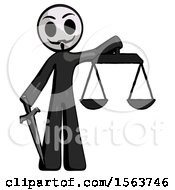 Poster, Art Print Of Black Little Anarchist Hacker Man Justice Concept With Scales And Sword Justicia Derived