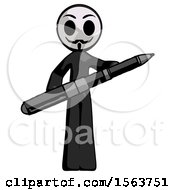 Black Little Anarchist Hacker Man Posing Confidently With Giant Pen
