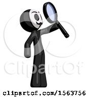 Black Little Anarchist Hacker Man Inspecting With Large Magnifying Glass Facing Up